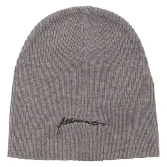 AllSaints Embroidered Script Logo Beanie in Grey Marled - Picture 1 of 4